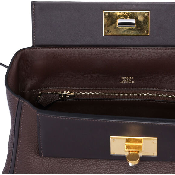 HERMES Togo Swift 24/24 29 Chocolate Ebene Brown Black Shoulder Bag - Picture 4 of 12